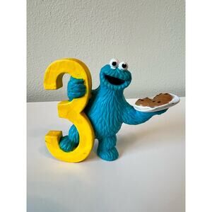 Sesame Street 3" Three Cookie Monster With # 3 Plastic Figure Cake Topper